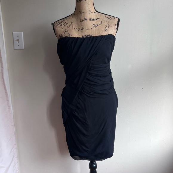Olivaceous black strapless silk grecian dress L - Picture 1 of 10